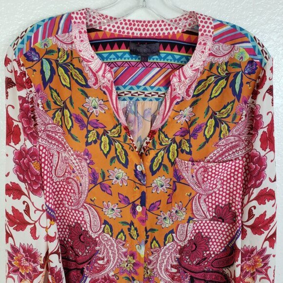 Hale Bob 100% Silk Bohemian Paisley Floral Print Blouse Top size XS Oversized - Picture 2 of 10